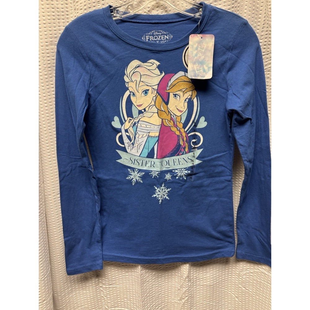 Disney Frozen Girl Blue Graphic 100% Cotton Long Sleeve XL Tee NWT